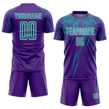 Laden Sie das Bild in den Galerie-Viewer, Custom Purple Teal-White Sublimation Soccer Uniform Jersey

