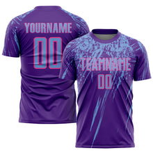 Laden Sie das Bild in den Galerie-Viewer, Custom Purple Light Blue-Pink Sublimation Soccer Uniform Jersey

