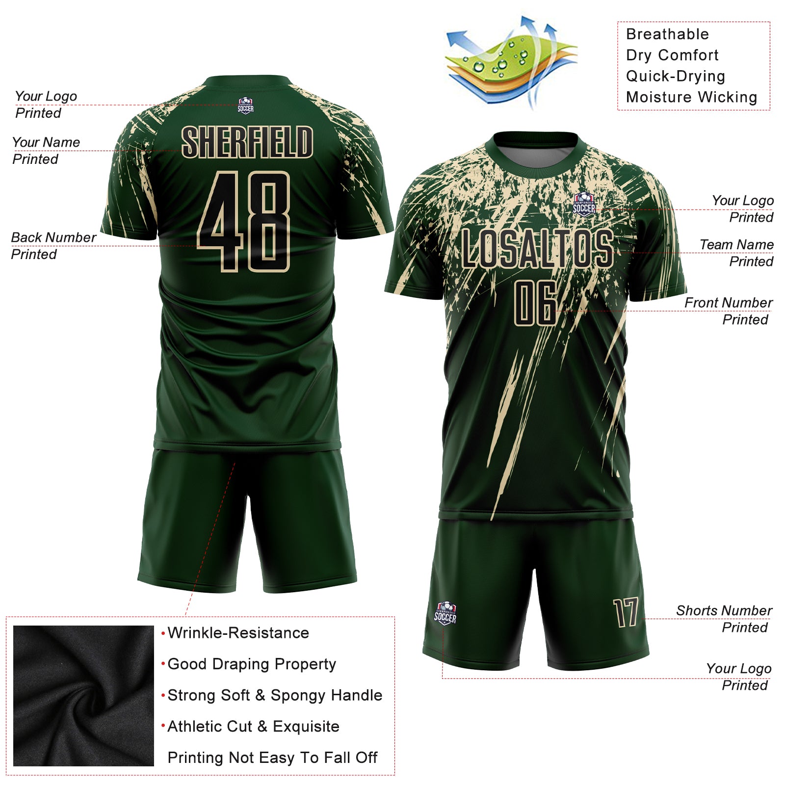 Cheap Custom Green Black-Cream Sublimation Soccer Uniform Jersey