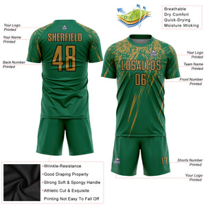 Custom Kelly Green Old Gold-Black Sublimation Soccer Uniform Jersey