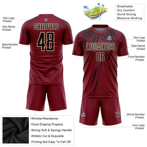 Custom Crimson Black-Cream Sublimation Soccer Uniform Jersey