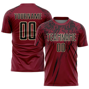 Custom Crimson Black-Cream Sublimation Soccer Uniform Jersey