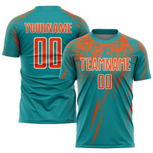 Load image into Gallery viewer, Custom Teal Orange-White Sublimation Soccer Uniform Jersey
