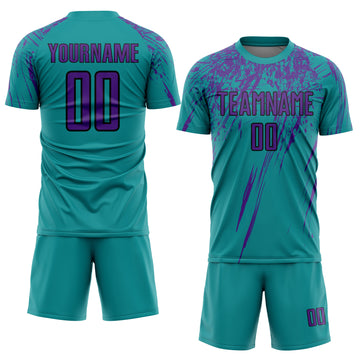 Custom Teal Purple-Black Sublimation Soccer Uniform Jersey
