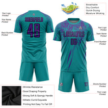 Laden Sie das Bild in den Galerie-Viewer, Custom Teal Purple-Black Sublimation Soccer Uniform Jersey
