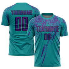 Laden Sie das Bild in den Galerie-Viewer, Custom Teal Purple-Black Sublimation Soccer Uniform Jersey
