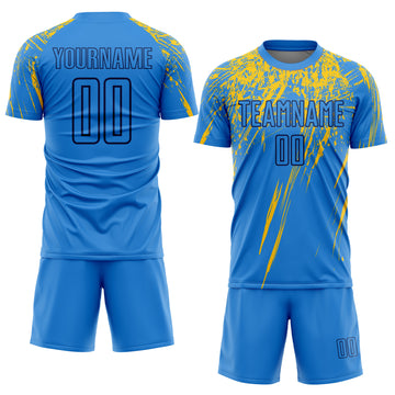 Custom Electric Blue Yellow-Navy Sublimation Soccer Uniform Jersey