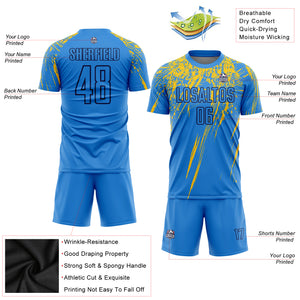 Custom Electric Blue Yellow-Navy Sublimation Soccer Uniform Jersey
