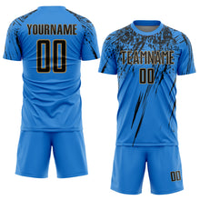 Load image into Gallery viewer, Custom Electric Blue Black-Old Gold Sublimation Soccer Uniform Jersey
