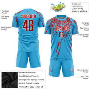 Custom Sky Blue Red-White Sublimation Soccer Uniform Jersey