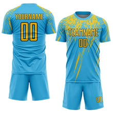 Laden Sie das Bild in den Galerie-Viewer, Custom Sky Blue Yellow-Black Sublimation Soccer Uniform Jersey
