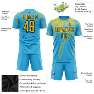 Custom Sky Blue Yellow-Black Sublimation Soccer Uniform Jersey