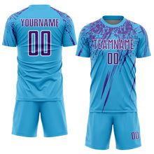 Laden Sie das Bild in den Galerie-Viewer, Custom Sky Blue Purple-White Sublimation Soccer Uniform Jersey
