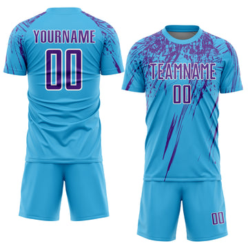 Custom Sky Blue Purple-White Sublimation Soccer Uniform Jersey