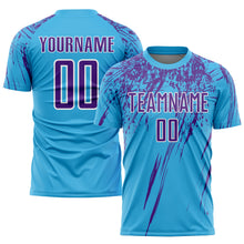 Load image into Gallery viewer, Custom Sky Blue Purple-White Sublimation Soccer Uniform Jersey
