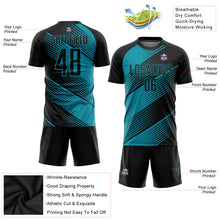 Load image into Gallery viewer, Custom Teal Black Sublimation Soccer Uniform Jersey
