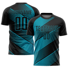 Load image into Gallery viewer, Custom Teal Black Sublimation Soccer Uniform Jersey
