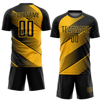 Custom Gold Black Sublimation Soccer Uniform Jersey