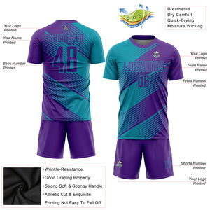 Custom Teal Purple Sublimation Soccer Uniform Jersey