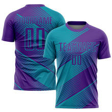 Laden Sie das Bild in den Galerie-Viewer, Custom Teal Purple Sublimation Soccer Uniform Jersey
