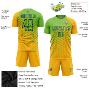 Custom Gold Neon Green-Navy Sublimation Soccer Uniform Jersey