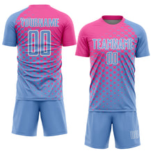 Laden Sie das Bild in den Galerie-Viewer, Custom Light Blue Pink-White Sublimation Soccer Uniform Jersey
