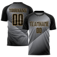 Load image into Gallery viewer, Custom Gray Black-Old Gold Sublimation Soccer Uniform Jersey
