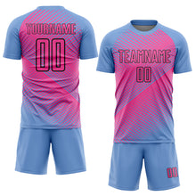 Laden Sie das Bild in den Galerie-Viewer, Custom Light Blue Pink-Black Sublimation Soccer Uniform Jersey
