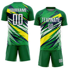 Laden Sie das Bild in den Galerie-Viewer, Custom Green White Yellow-Navy Sublimation Soccer Uniform Jersey
