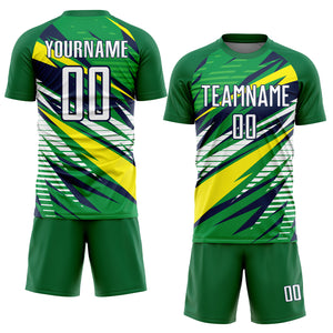 Custom Green White Yellow-Navy Sublimation Soccer Uniform Jersey