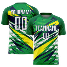 Laden Sie das Bild in den Galerie-Viewer, Custom Green White Yellow-Navy Sublimation Soccer Uniform Jersey
