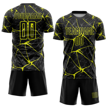 Custom Black Neon Yellow Sublimation Soccer Uniform Jersey