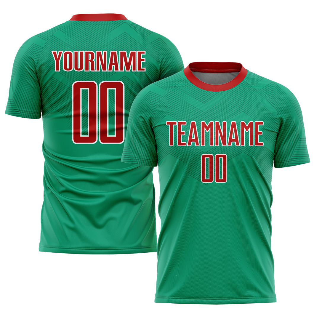 Custom Kelly Green Red-White Sublimation Mexico Soccer Uniform Jersey