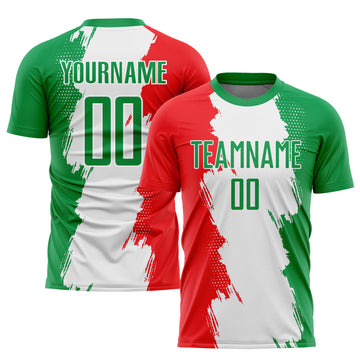 Custom Grass Green Red-White Sublimation Mexico Soccer Uniform Jersey