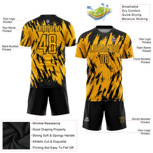 Custom Gold Black Sublimation Soccer Uniform Jersey