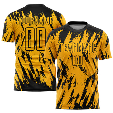 Custom Gold Black Sublimation Soccer Uniform Jersey