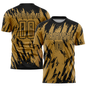 Custom Old Gold Black Sublimation Soccer Uniform Jersey