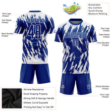 Laden Sie das Bild in den Galerie-Viewer, Custom Royal White Sublimation Soccer Uniform Jersey
