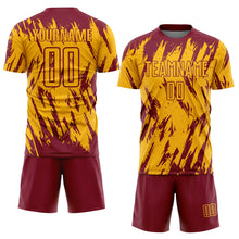 Laden Sie das Bild in den Galerie-Viewer, Custom Gold Crimson Sublimation Soccer Uniform Jersey
