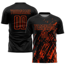 Load image into Gallery viewer, Custom Black Orange Sublimation Soccer Uniform Jersey

