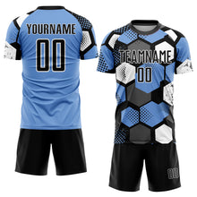 Laden Sie das Bild in den Galerie-Viewer, Custom Light Blue Black-White Sublimation Soccer Uniform Jersey
