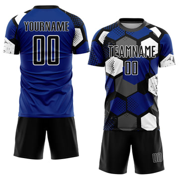 Custom Royal Black-White Sublimation Soccer Uniform Jersey