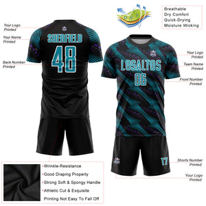 Custom Black Teal-White Sublimation Soccer Uniform Jersey