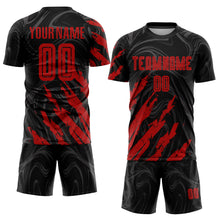 Laden Sie das Bild in den Galerie-Viewer, Custom Black Red Sublimation Soccer Uniform Jersey
