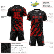 Laden Sie das Bild in den Galerie-Viewer, Custom Black Red Sublimation Soccer Uniform Jersey
