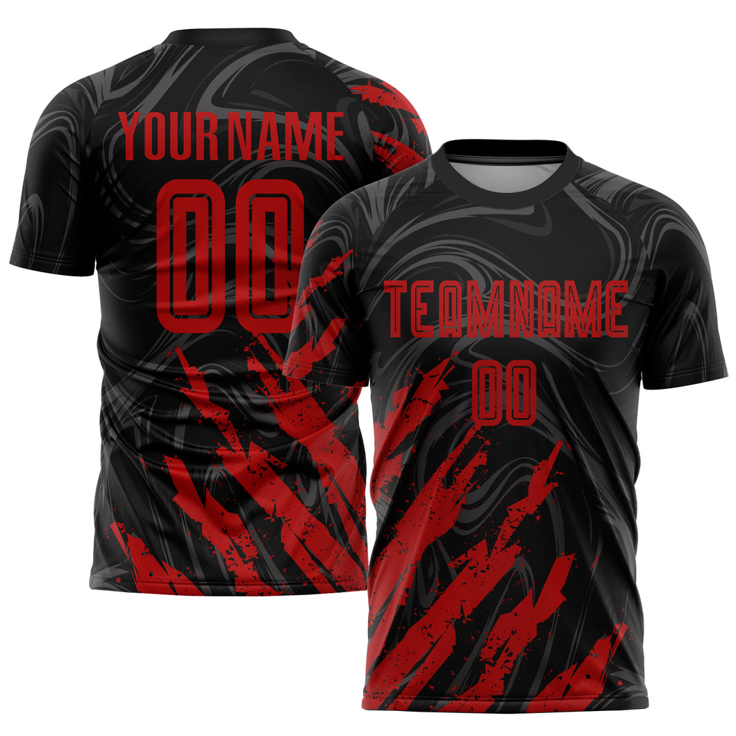 Custom Black Red Sublimation Soccer Uniform Jersey