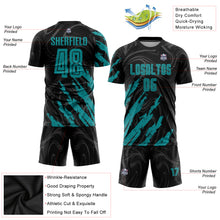 Laden Sie das Bild in den Galerie-Viewer, Custom Black Teal Sublimation Soccer Uniform Jersey
