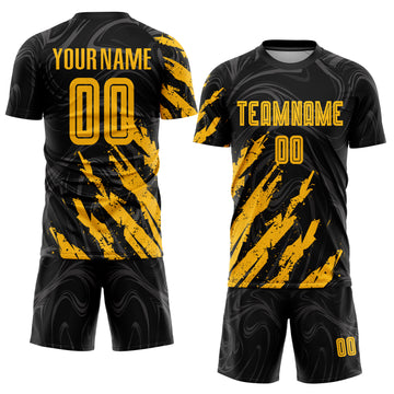 Custom Black Gold Sublimation Soccer Uniform Jersey