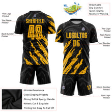 Load image into Gallery viewer, Custom Black Gold Sublimation Soccer Uniform Jersey
