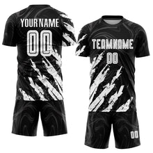 Laden Sie das Bild in den Galerie-Viewer, Custom Black White Sublimation Soccer Uniform Jersey
